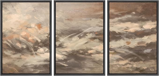 SIGNWIN Framed Canvas Print Wall Art Set Warm Earth Tone Brushstroke Abstract Illustrations Modern Art Decorative Boho Relax/Zen Nordic for Living Room, Bedroom, Office - 24"x36"x3 Black