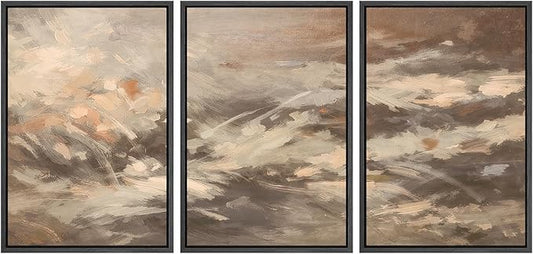 SIGNWIN Framed Canvas Print Wall Art Set Warm Earth Tone Brushstroke Abstract Illustrations Modern Art Decorative Boho Relax/Zen Nordic for Living Room, Bedroom, Office - 16"x24"x3 Black