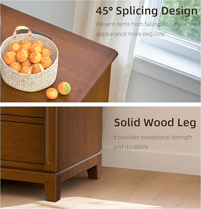 24" Wide Solid Wood Nightstands Set of 2, Walnut Night Stand with 2 Large Drawers & Open Shelf, Bedside Table with USB Ports and Outlets, Farmhouse Nightstand for Bedroom