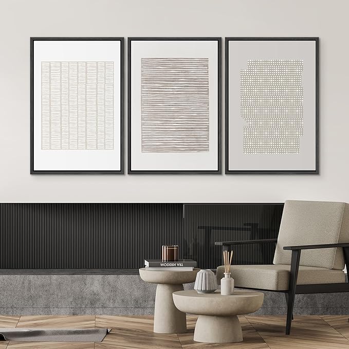 SIGNWIN Framed Canvas Print Wall Art Set Tan Geometric Pattern Landscape Abstract Shapes Cozy Neutral Modern Art Decorative Boho Relax/Zen Nordic for Living Room, Bedroom, Office - 16"x24"x3 Black