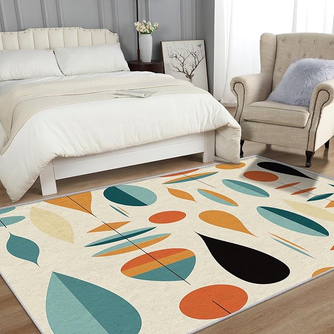 Mid Century Modern Rugs for Living Room 5x8, Retro 50s Geometric Abstract Pattern Design Area Rug, Mid Century Modern Bedroom Decor Carpet, Non Slip, Washable (RG457)