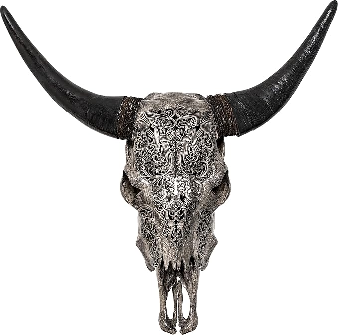 Skull Bliss - Hand-Carved Real Authentic Taxidermy Cow Skull/Bull Skull Wall Decor with Horns/Real Animal Cow Skull Wall Decor (Standard Horns)