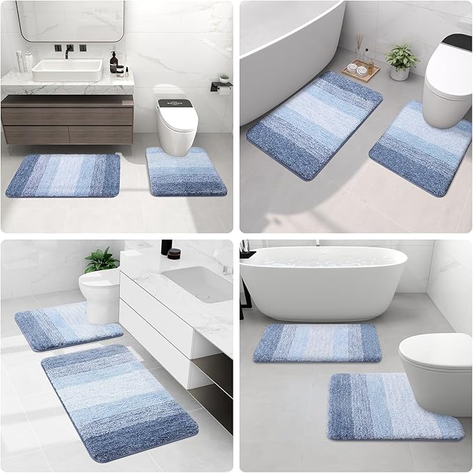 Arotive Microfiber Bathroom Rugs, Shaggy Soft and Absorbent Bath Rug, Non-Slip, Thick Plush Machine Washable Dry Bath Mats for Bathroom, Tub and Shower, 24x16, Light Blue, Rectangular