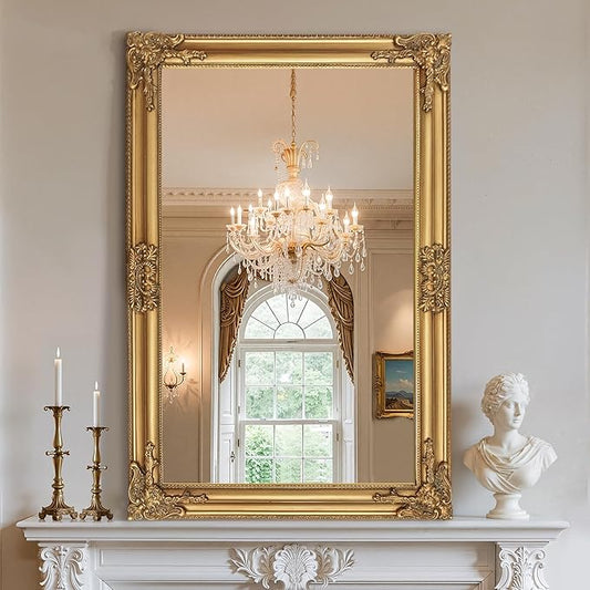Vintage Gold Mirror for Wall, 30"x45" Antique Decorative Baroque Mirror with Imitation Metal Frame, Ornate Decorative Wall Mirror Decor for Entryway, Fireplace, Living Room, Hallway