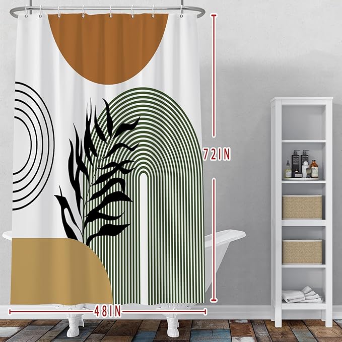 Baocicoo Boho Mid Century Abstract Leaf Plant Botanical Tropical Palm Shower Curtain for Bathroom Hotel Bathtub Cubicle Living Room Decor Fabric Shower Curtain with Hooks 48x72 Inches