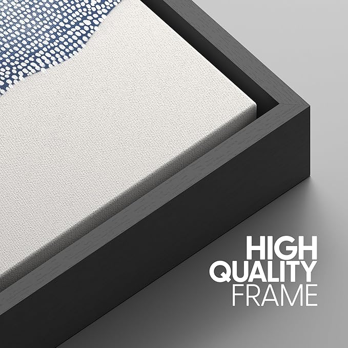 SIGNWIN Framed Canvas Print Wall Art Set Blue White Grunge Geometric Pattern Abstract Shapes Cozy Neutral Modern Art Decorative Contemporary Minimal for Living Room, Bedroom, Office - 24"x36"x3 Black