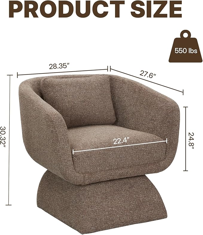 Modern 360° Swivel Accent Chair with Armrest & Curved Back, Soft Cushioned Barrel Lounge Chair (Otter)