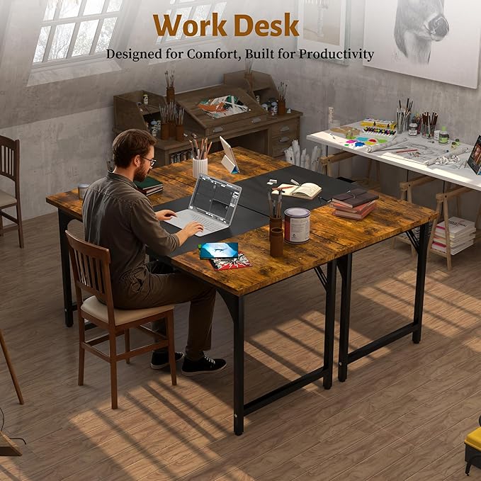 AZN 47 X 24 inch Computer Desk w/Deeper & Thicker Desktop, Office Desk w/Sturdy Metal Frame, Modern Simple Desk w/Large Legroom, Study Gaming Writing Work Desk for Home Office, Bedroom