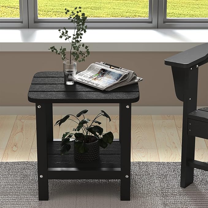 SERWALL Double Adirondack Side Table Rectangular End Table, Black