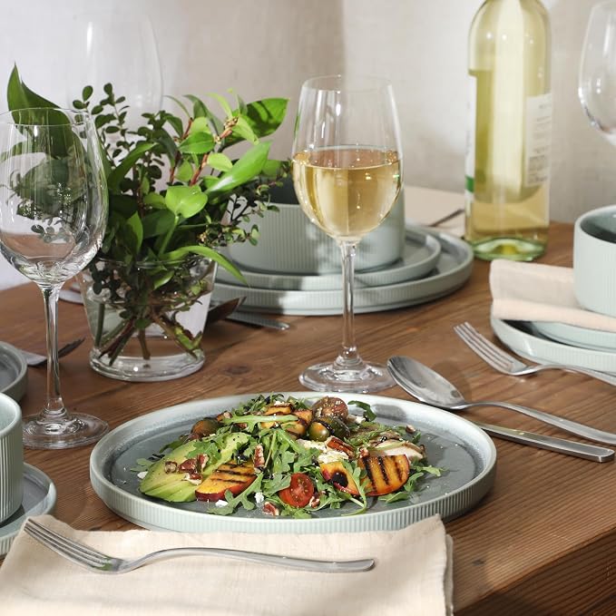 Gibson Elite Redrock Canyon 12-Piece New Bone China Dinnerware Set Service for 4, Reactive Glaze Plates and Bowls, Dishwasher and Microwave Safe, Sage Green