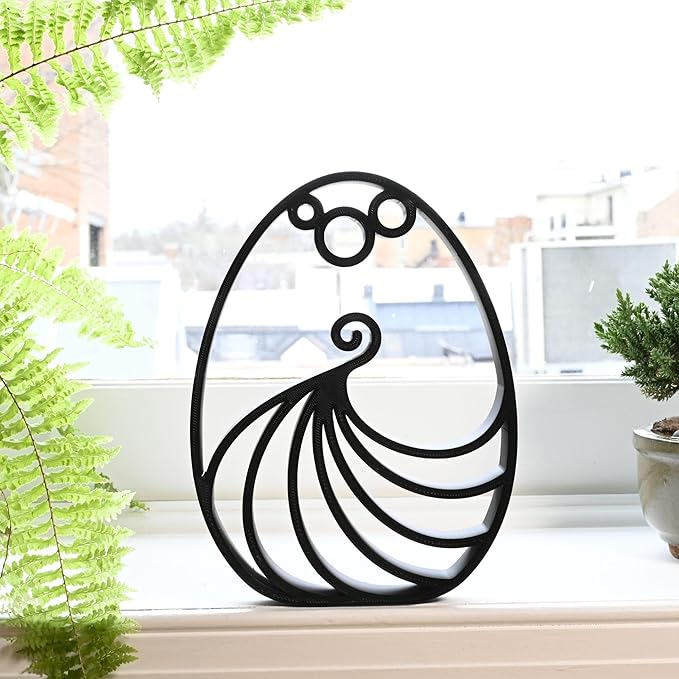 Easter Egg Sculpture – Minimalist Decorative Accent for Spring & Year-Round Home Decor | Collectible Design | Modern Holiday Display (Elegant Twirl Matte Black)