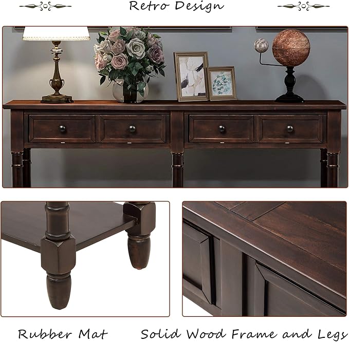 Merax Retro Console Table Sofa Table for Entryway with Drawers and Shelf Living Room Table (Espresso)