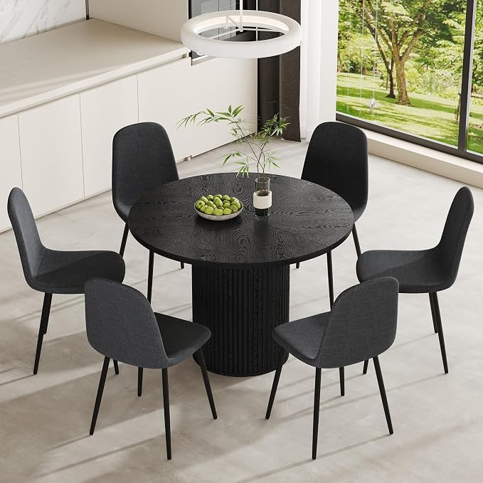 42" Round Dining Table for 4-6, Black Circle Dining Room Table,Modern Kitchen Table with Round Pedestal for Dining Room Kitchen