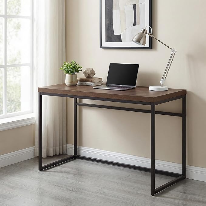 CENSI 47" Walnut Writing Computer Laptop PC Desk, Dark Wood | Extra Thick 1.6" Tabletop, Heavy-duty Metal Frame