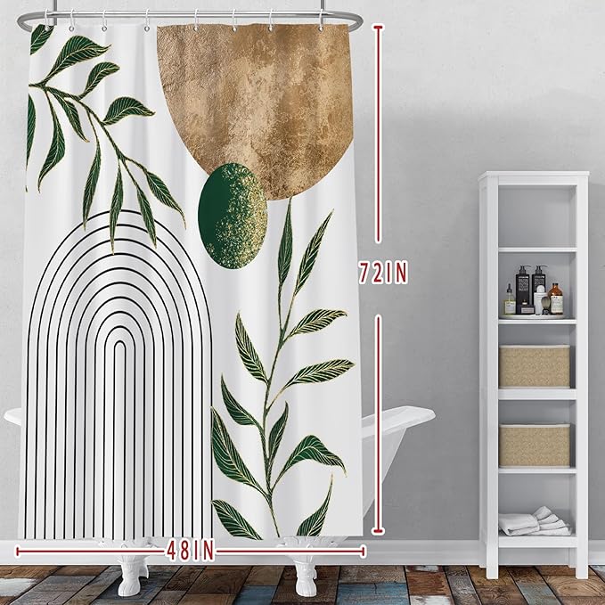 Baocicoo Mid Century Minimalist Shower Curtain Green Abstract Moon Contemporary Sun Semicircle Shower Curtain for Bathroom Geometric Aesthetic Bathtub Bathroom Decorations with Hooks 48x72 Inches