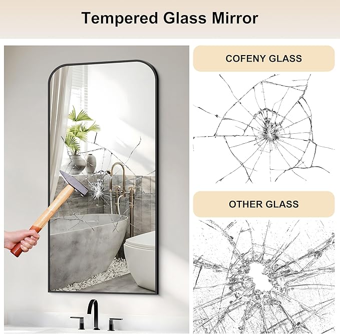 Bathroom Mirror, 20x40 inch Black Rectangle Wall Mounted Mirror with Thin Frame, Bathroom Vanity Mirrors for Over Sink, Entryway, Living Room, Bedroom
