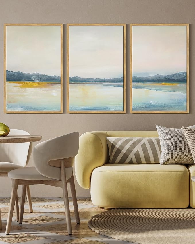 KUVIOKE Abstract Landscape Framed Wall Art Minimalist Neutral Illustrations Modern Art Decorative Nordic Home Decor 16x24in (Natural Framed)