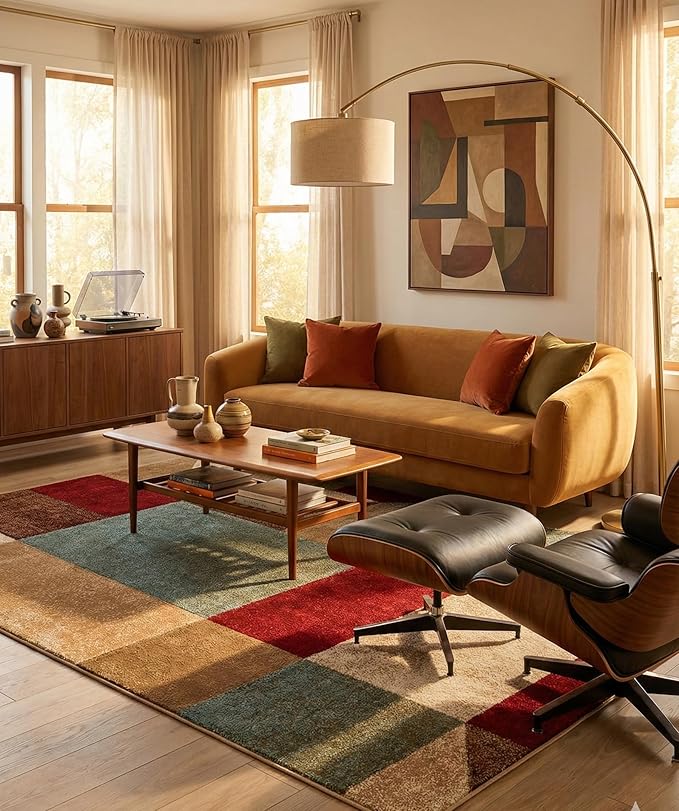 Well Woven Good Vibes Marcia Multi Color 5'3" x 7'3" Modern Area Rug for Living & Dining Room - Stain-Resistant, Hand-Carved, 3D Abstract Design