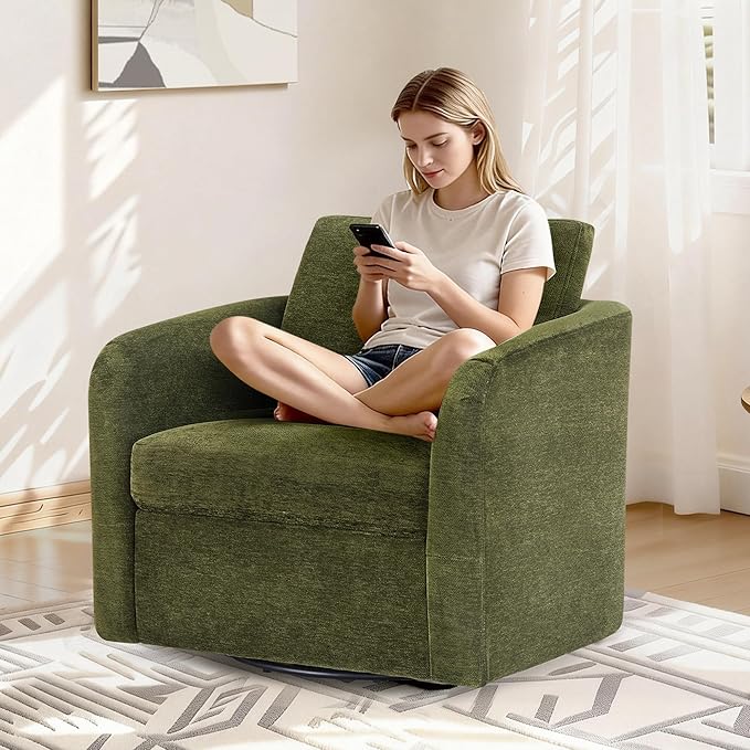 Swivel Accent Chair with Storage Ottoman, Upholstered Barrel Chair with Washable Slipcover for Living Room Bedroom Reading Waitingroom,2 Box,Green