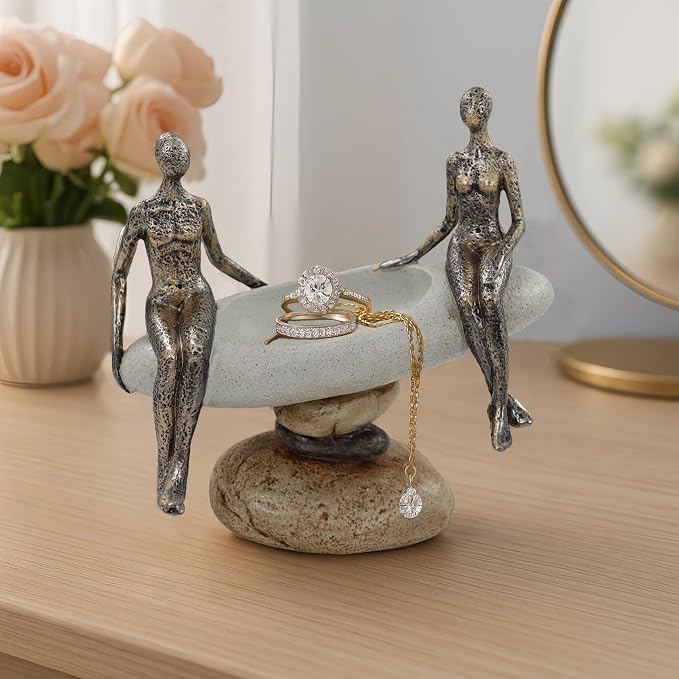Lescafita Modern Abstract Couple Sculpture – Romantic for Her or Him, Minimalist Wedding or Engagement Present, Home Decor Elegant Figurine Decor for Bedroom, Shelf or Office