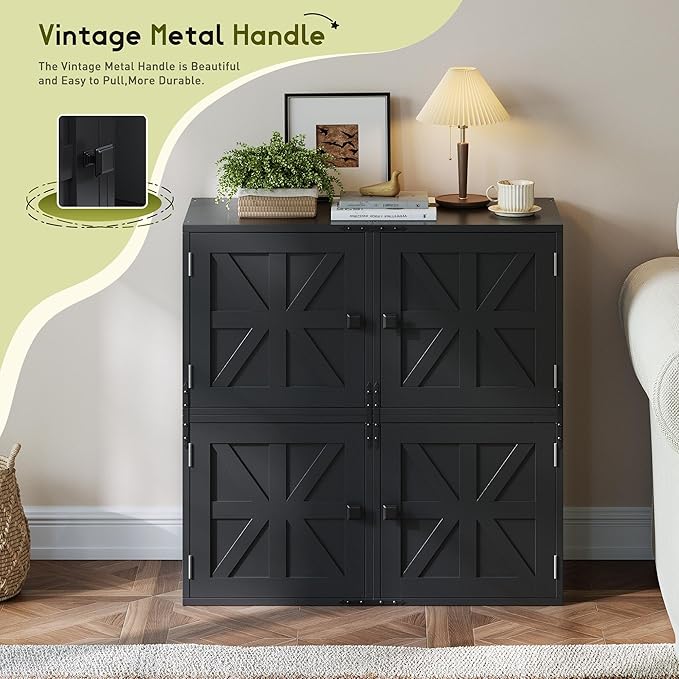 Homkdom 4 Cube Storage Organizer, DIY Bookcase with Doors, Stackable Cube Shelf with Anti-Tip Design, Modular Cubby for Bedroom, Dorm, Office,Living Room, 30" W x 11.81" D x 30" H, Black