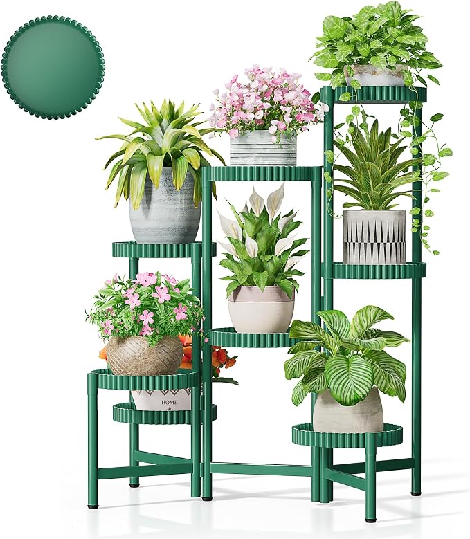 8 Tier Large Plant Stand Indoor, 7.9 Inch Wide Tall Corner Metal Plant Stands Outdoor for Multiple Plants, Foldable Tiered Plant Stand for Living Room Balcony Garden Patio - GreenFloroma