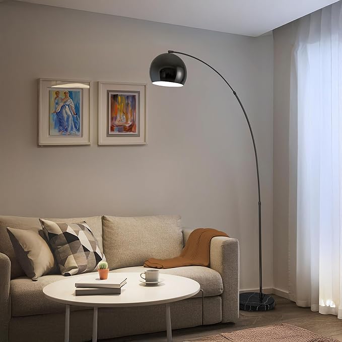 Major-Q Large 79" H Modern Standing Adjustable Floor Lamp with Metal Dome Shade & Marble Base for Living Room - Corner Light Arc Lamps for Bedrooms Black Chrome