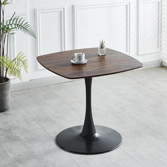 31.5 Inch Square Dining Table for 2 to 4 Person Mid Century Modern Tulip Table with Metal Pedestal Base Thick MDF Top for Apartment Kitchen Bistro Office, Dark Walnut and Black