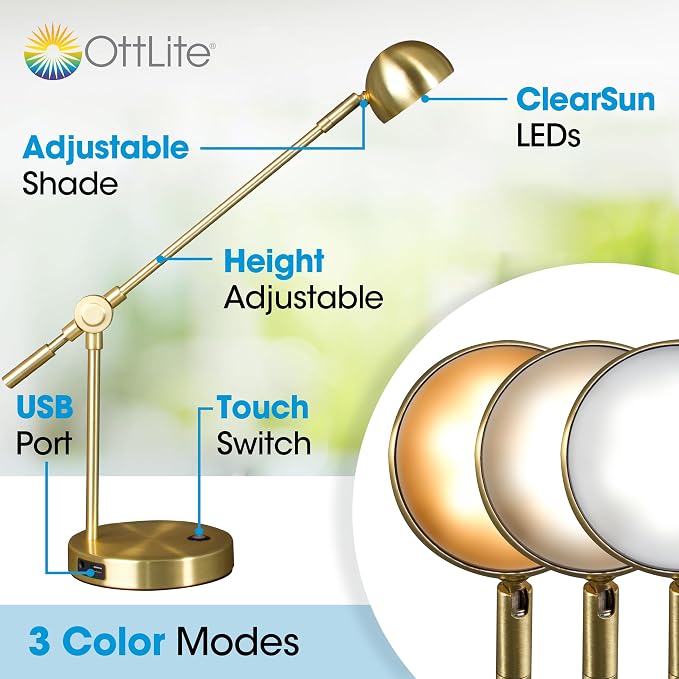 OttLite Direct LED Desk Lamp with USB Port - Modern, Adjustable, Desk Light