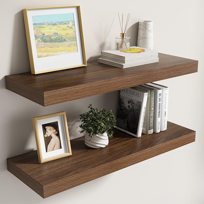 Dreamland 30 Inch Floating Shelves for Wall,8 Inch Deep Floating Shelves,30" W x 8" D Wall Shelves for Bedroom,Living Room, Kitchen,Bathroom,Walnut,Set of 2