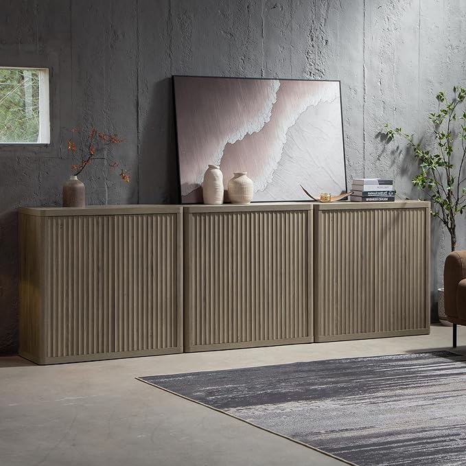 SICOTAS Buffet Cabinet with Storage 103.8" Sideboard Accent Modern Credenza with Doors & Shelves Fluted Tall Media Console Mid Century Coffee Bar Table for Living Room Kitchen Dining Room Hallway
