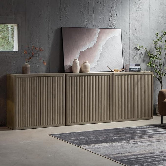 SICOTAS Buffet Cabinet with Storage 103.8" Sideboard Accent Modern Credenza with Doors & Shelves Fluted Tall Media Console Mid Century Coffee Bar Table for Living Room Kitchen Dining Room Hallway