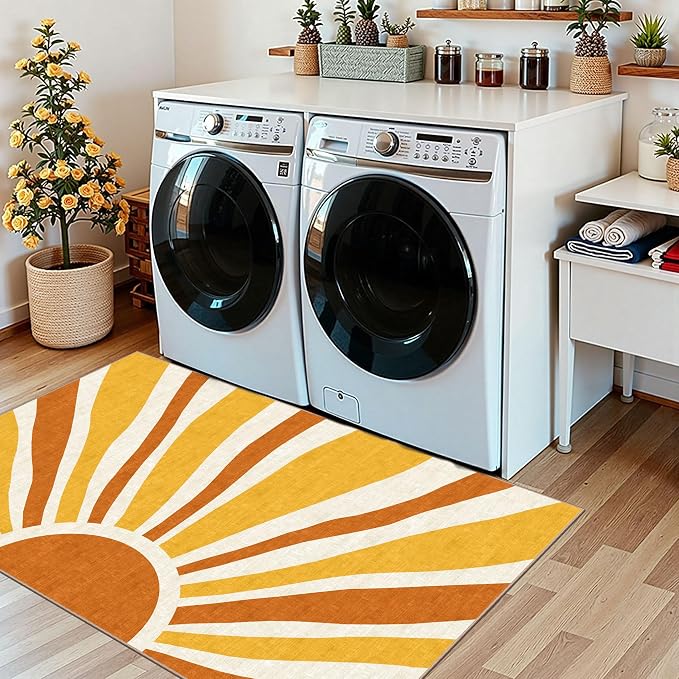 Boho Outdoor Rug - 28" x 43" Front Door Mat Indoor Outside Entrance Non-Slip Washable Outdoor Mat Orange Entry Rug for Entryway Entrance Kitchen Bedroom Layered Doormat for Front Porch Decor