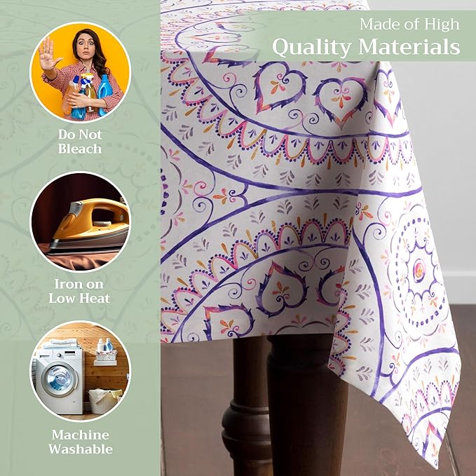 Maison d' Hermine Table Cloth Rectangle Table 100% Cotton 60 x 90 Inches Tablecloth Reusable Decorative for Dining Room Farmhouse Home Valentines Day Decorations Spring Summer - Mandala