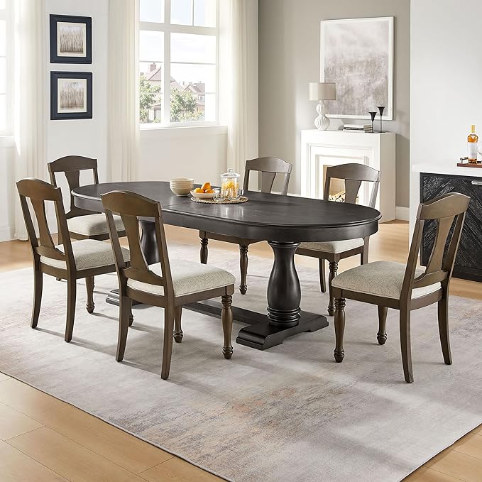 JUSTONE 94.06 Inch Extendable Dining Table for 6, Dark Brown Oval Kitchen Table, Expandable Long Table for Dining Room & Kitchen (Table Only)
