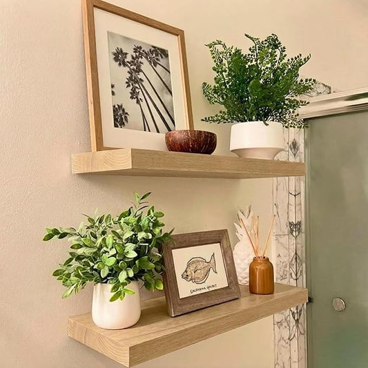 IAE Floating Wall Shelves 16 inch,Bathroom Shelf Wall Mounted,Invisible Shelf Floating Kitchen Shelves,Wooden Wall Shelving with Brackets for Living Room Wall Mounted,Easy Install,Set of 2,Natural