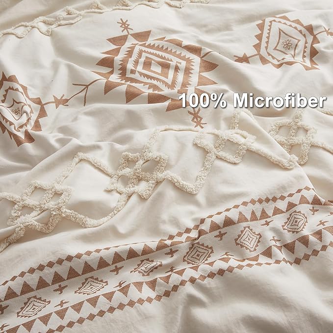 Oli Anderson Boho Duvet Cover Set King Size, Beige and Terracotta Color Clash 3 Pieces Microfiber Bedding Set, Durable and Super Soft Duvet Covers with Zipper and Ties, 104"*90"