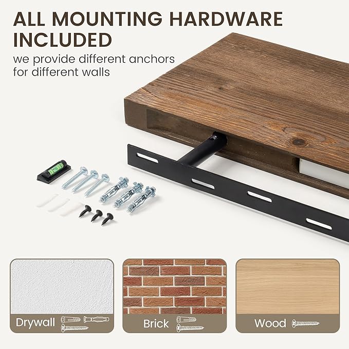 Marsmiles 48 Inch Floating Shelf | 9.3 Inch Deep Dark Wood Wall Shelf Set of 1 | Rustic Reclaimed Wood Shelves for Room Wall | Farmhouse Floating Shelves for Living Room Bathroom
