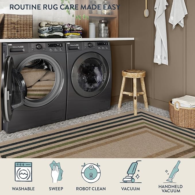 Lahome Enfys Modern Geometric Easy Jute Entryway Rug, 3x5 Washable Farmhouse Kitchen Rugs for Bedroom, Contemporary Non Slip Non Shedding Woven Carpet for Living Room