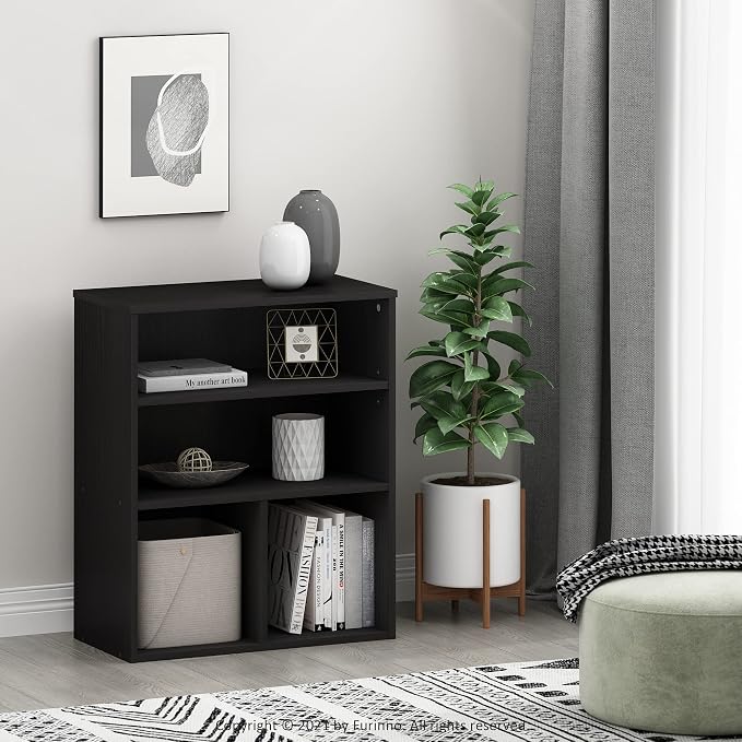 Furinno PASIR Book Shelf, 3-Tier Display Bookshelf with Adjustable Shelf, Cube Storage Bookcase, 11.8 x 23.6 x 28.2, for Living Room, Bedroom, Home Office, Black Oak