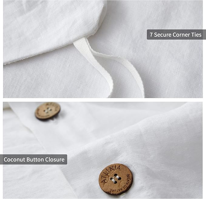 ATLINIA 100% Flax Linen Duvet Cover Set - Stone Washed Pure French Linen Organic Fabric for Farmhouse Comforter Boho Bedding Included 1 Duvet Cover 2 Pillow Shams(White, California King)