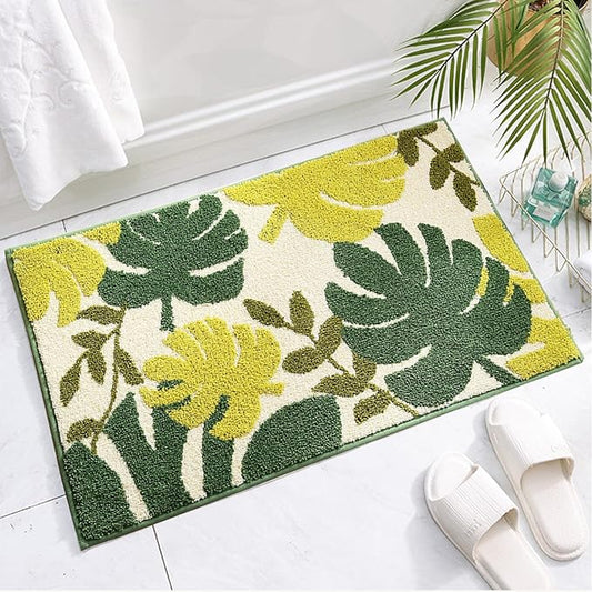 Hi Space Bathroom Rugs Mat 24x16IN Green Leaves Bath Mat for Bathroom Non Slip Machine Washable Soft Absorbent Cute Bath Rug Plush Bath Carpet for Tub Shower Sink Fluffy Entryway Doormat