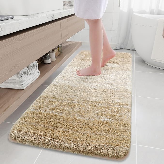 Arotive Microfiber Bathroom Rugs, Shaggy Soft and Absorbent Bath Rug, Non-Slip, Thick Plush Machine Washable Dry Bath Mats for Bathroom, Tub and Shower, 70x24, Camel, Rectangular