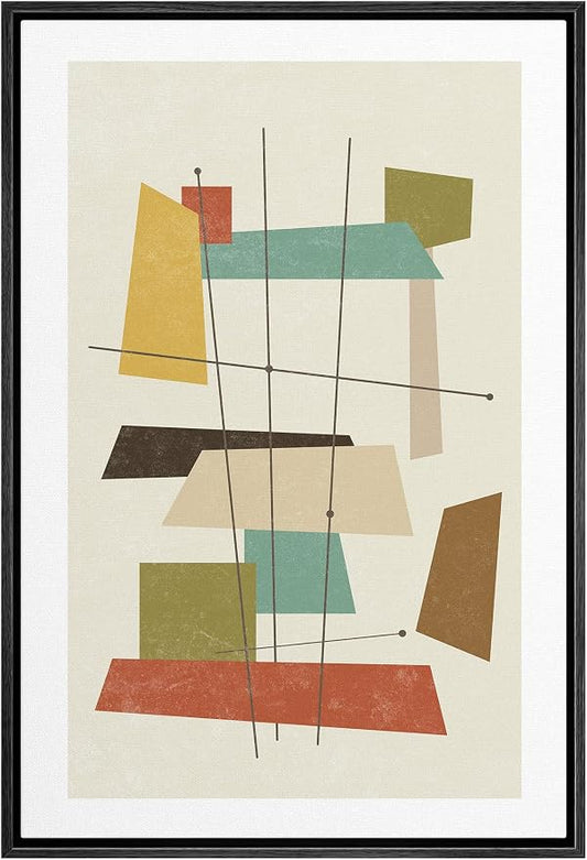 Woodrose Framed Canvas Print Wall Art 1960s Geometric Mid-Century Squares Abstract Shapes Illustrations Modern Minimalist Chic Relax/Calm Multicolor for Living Room, Bedroom, Office - 24"x36" Black