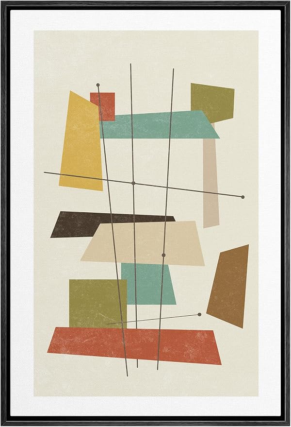 Woodrose Framed Canvas Print Wall Art 1960s Geometric Mid-Century Squares Abstract Shapes Illustrations Modern Minimalist Chic Relax/Calm Multicolor for Living Room, Bedroom, Office - 16"x24" Black