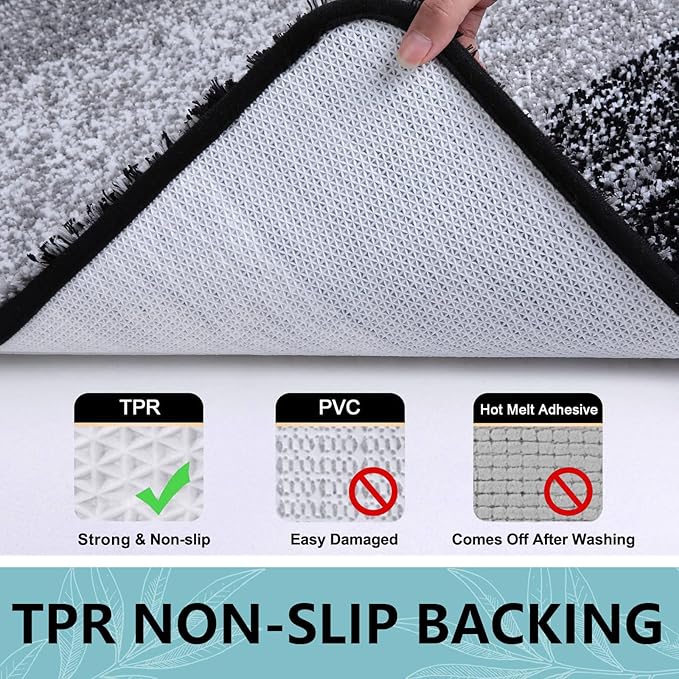 Arotive Microfiber Bathroom Rugs, Shaggy Soft and Absorbent Bath Rug, Non-Slip, Thick Plush Machine Washable Dry Bath Mats for Bathroom, Tub and Shower, 70x24, Black, Rectangular
