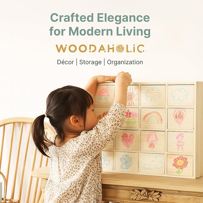 DIY Wooden Desk Organizer with Drawers – Unfinished 16-Drawer Wood Desk Organizer for Crafts, School, or Office – Customizable Wooden Apothecary Cabinet for Creative Storage – Natural Wood Finish