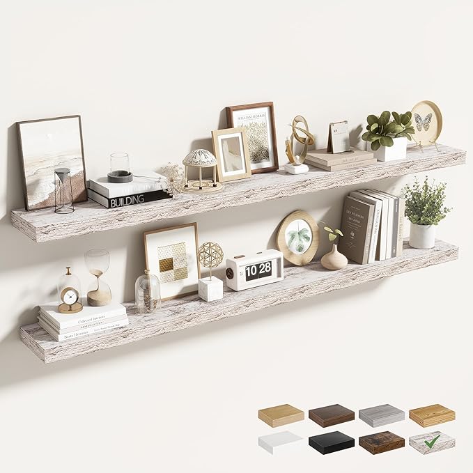 55 Inch Floating Shelves for Wall 2 Pack, 55" Wall Shelves for Books, Storage, Decor, Wall Mounted Floating Shelf with Invisible Brackets for Kitchen, Living Room, Rustic