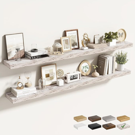 55 Inch Floating Shelves for Wall 2 Pack, 55" Wall Shelves for Books, Storage, Decor, Wall Mounted Floating Shelf with Invisible Brackets for Kitchen, Living Room, Rustic