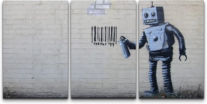 wall26 - Robot Graffiti Banksy Street - Canvas Art Wall Art - 16"x24"x3 Panels